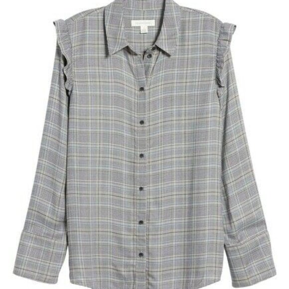 Treasure & Bond Ruffle Bell Sleeve Shirt Grey - Picture 2 of 6